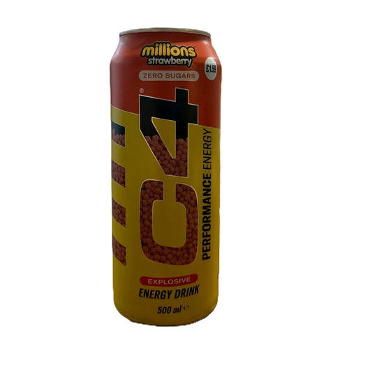 C4 Energy Millions Strawberry – Energizing Strawberry-Flavored Energy Drink 500mL Can (UK)
